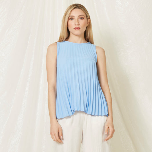 Womens Casual Loose sleeveless blouse with embossed design -Sky blue color